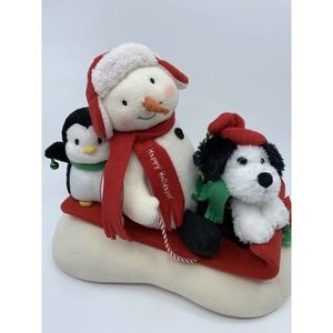 Hallmark Plush Snow What Fun Sledders 2008 Singing Snowman Dog Penguin Musical